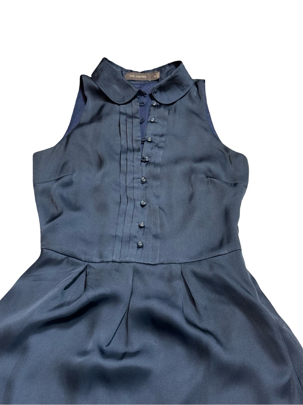 The Limited Satin Navy Sleeveless Peter Pan Collar versatile Dress SZ 0